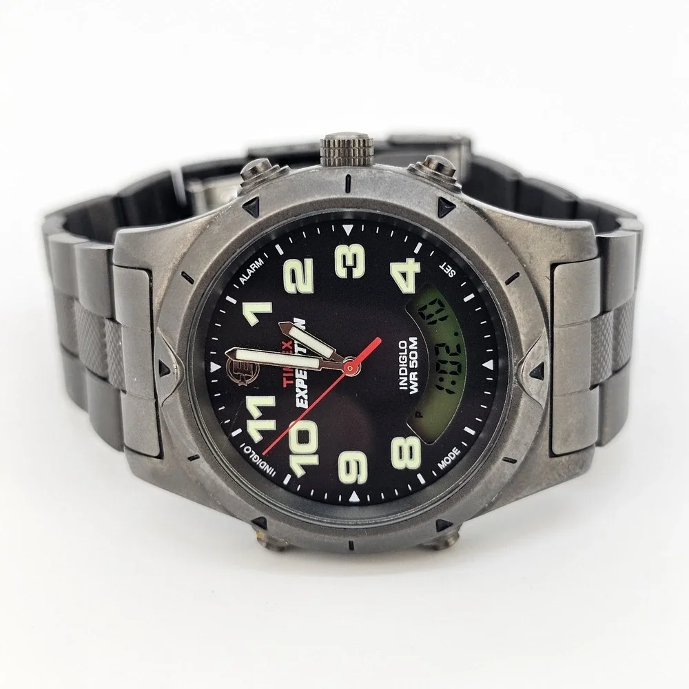 Timex Expedition Men Watch‎ 38MM Ana-Digi Black Dial Gunmetal Bands 6.5